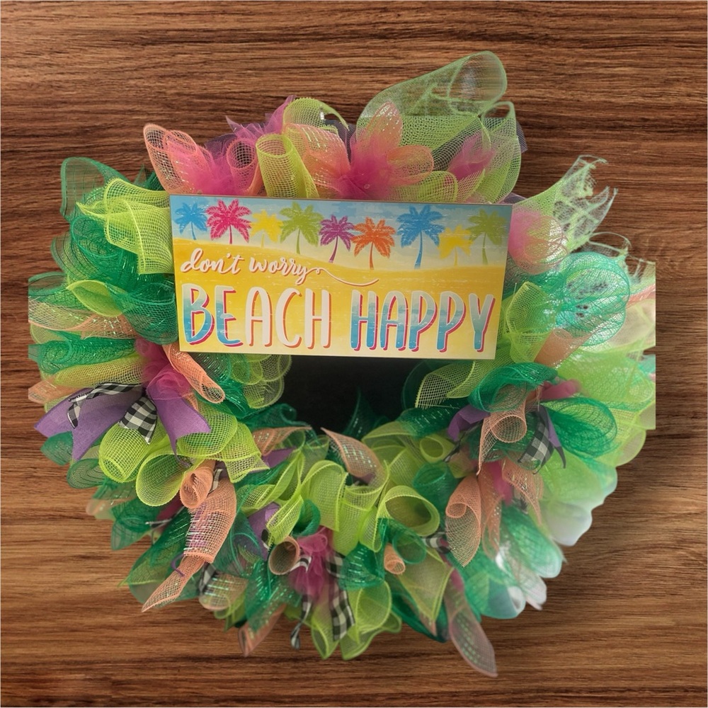 Don’t Worry Beach Happy Mesh Ribbon Wreath